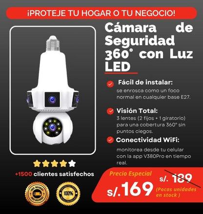 Camara de seguridad 360°con luz LED